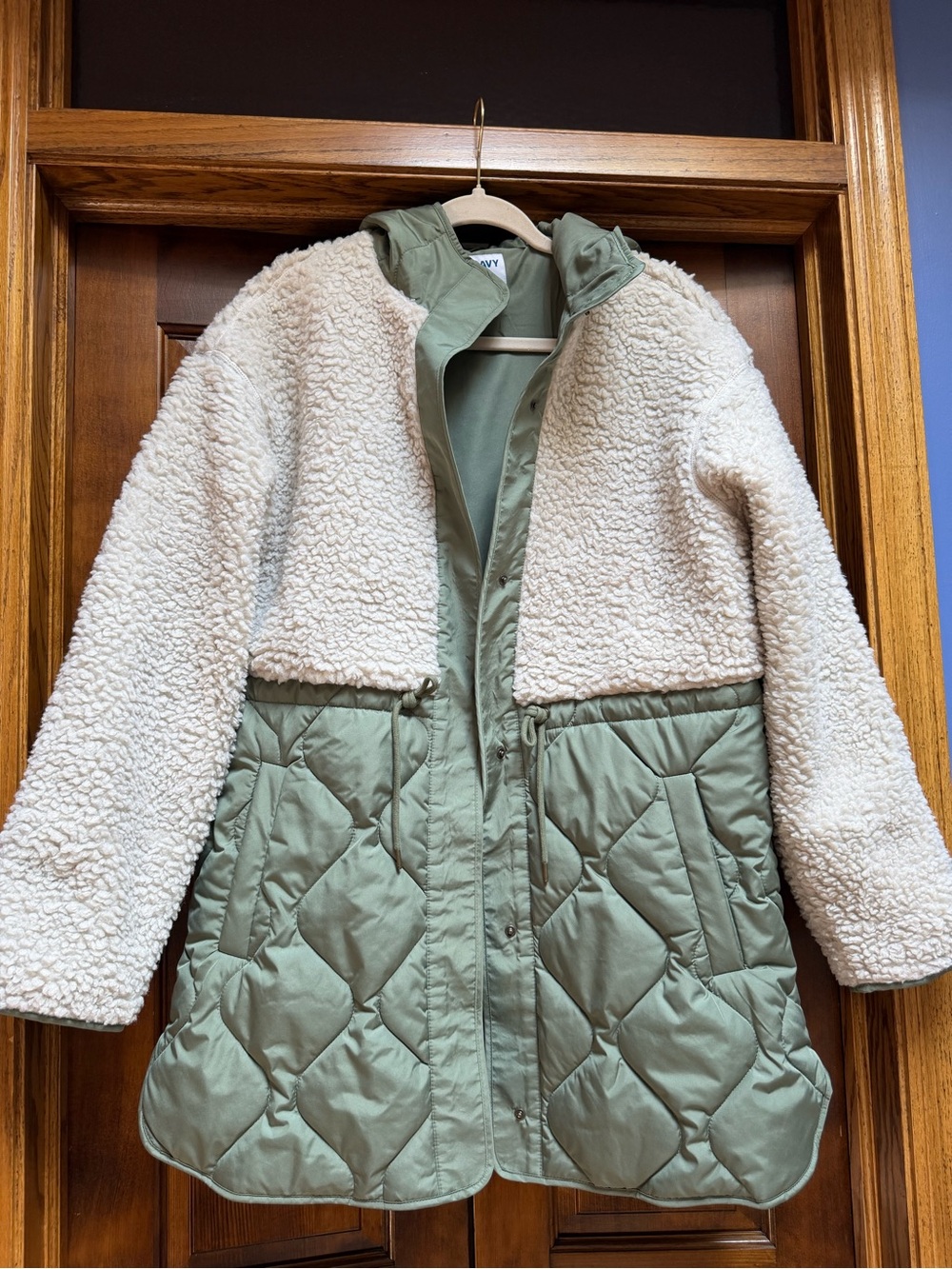 Old Navy Cream and Olive Green Jacket, Size Medium